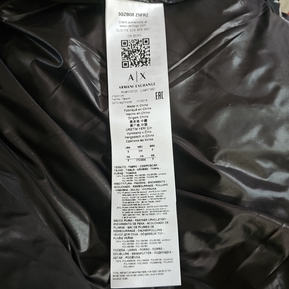 Armani Exchange Down Jacket In Gray Camo Size S NWT - Picture 14 of 14